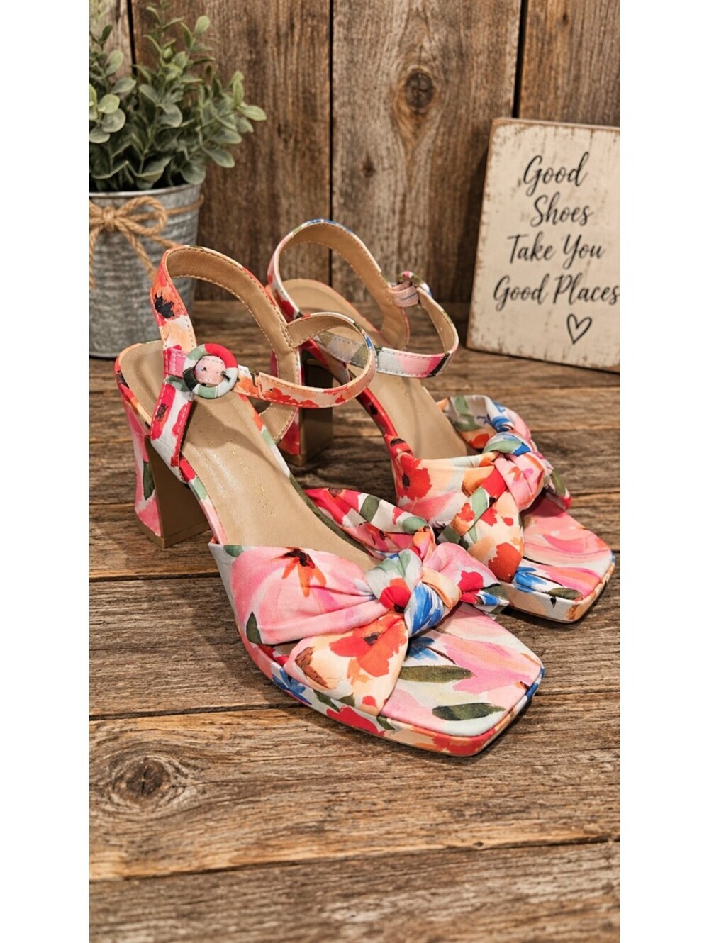 Floral ankle strap heels size 7